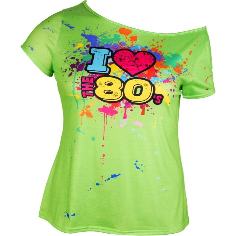 Plus Size Neon Off Shoulder T-shirt 80s Women Costume Top for Party